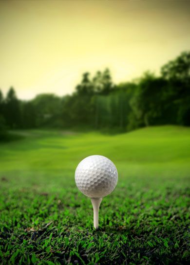 Illustration of a golf ball on a green meadow